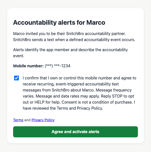 The same consent form with the checkbox now checked, ready to submit.